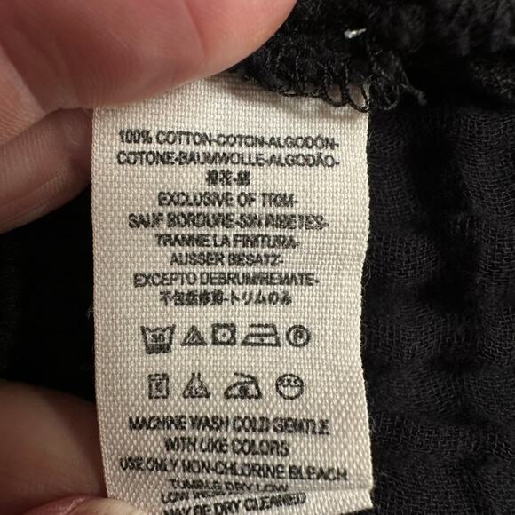 FREE PEOPLE Black 100% Cotton Button Front Boho Peasant Blouse Top Size S - Picture 5 of 5